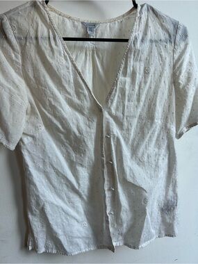 Jigsaw Cream Eyelet Button-Down Short Sleeve Blouse